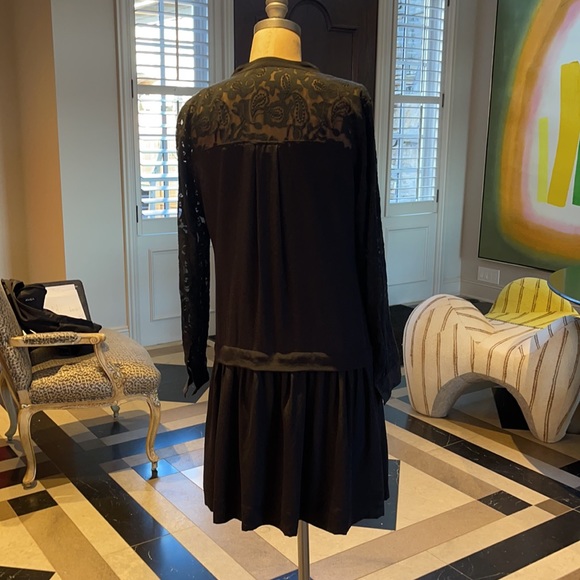 Rebecca Taylor black silk / lace mini dress - Picture 4 of 6